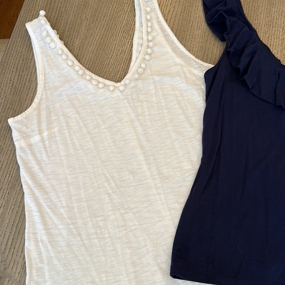 SOLD Pulitzer Lot of 3 Medium Cotton Tank Tops Navy and White - Picture 2 of 7